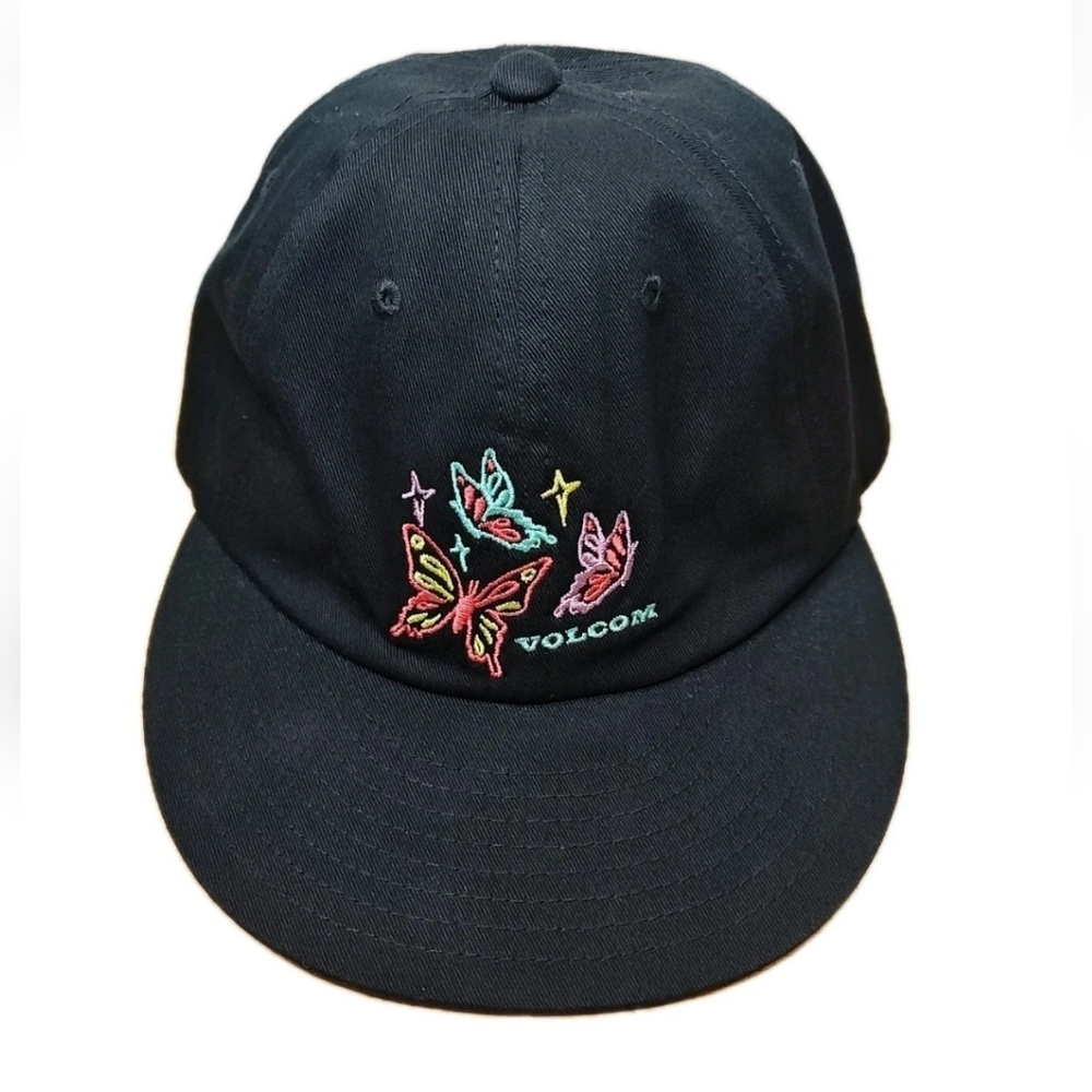 Volcom Wonder Stone Hat Butterflies Embroidered Cap Black Boho Hippie Whimisical